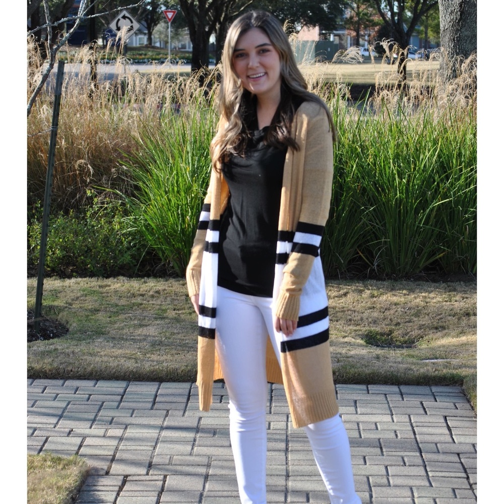 Striped Long Open Cardigan